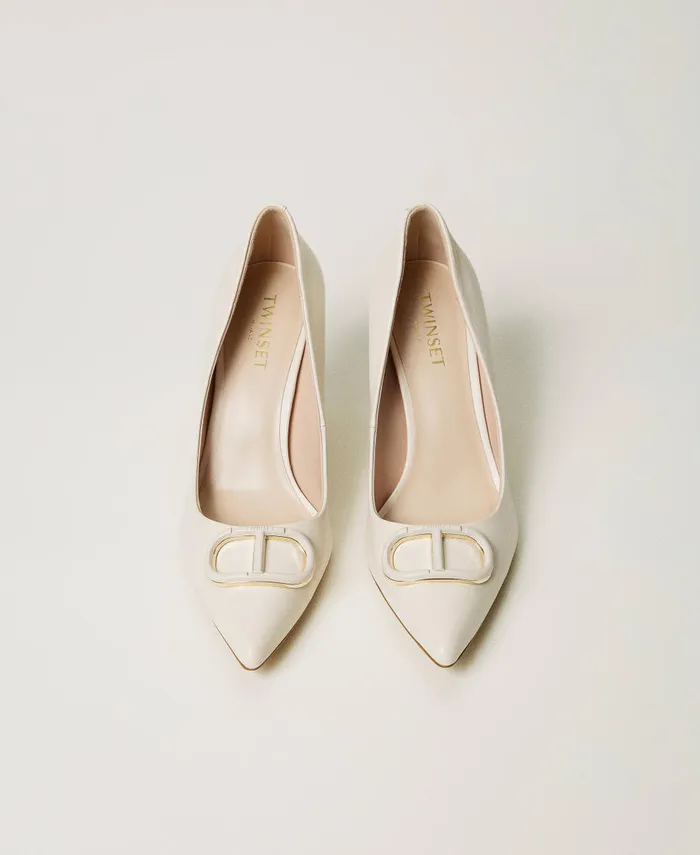 Twinset Leather Court Shoes With Oval T White Snow Women Court Shoes And Sandals Twinset Leather Court Shoes With Oval T White Snow Women Court Shoes And Sandals