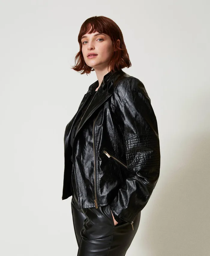 Twinset LeatherLike Biker Jacket With Zip Black Women Jackets And Outerwear
