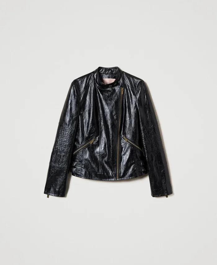 Twinset LeatherLike Biker Jacket With Zip Black Women Jackets And Outerwear Twinset LeatherLike Biker Jacket With Zip Black Women Jackets And Outerwear