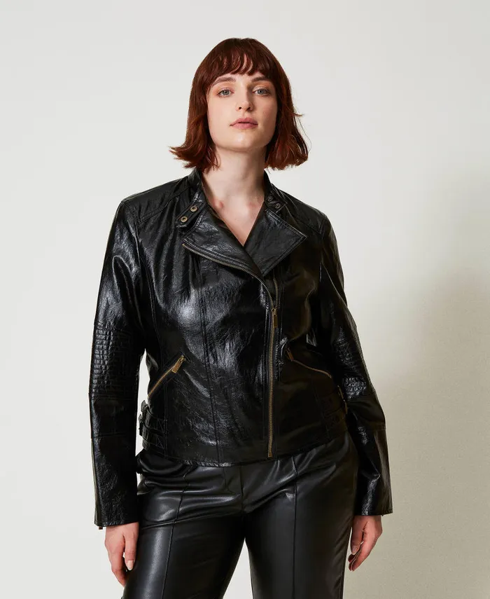 Twinset LeatherLike Biker Jacket With Zip Black Women Jackets And Outerwear Twinset LeatherLike Biker Jacket With Zip Black Women Jackets And Outerwear