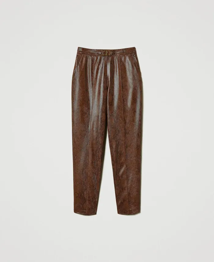 Twinset Lizard Leather Effect Cigarette Trousers Coffee Black Lizard Print Women Suits And Sets Twinset Lizard Leather Effect Cigarette Trousers Coffee Black Lizard Print Women Suits And Sets
