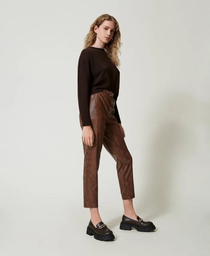 Twinset Lizard Leather Effect Cigarette Trousers Coffee Black Lizard Print Women Suits And Sets Twinset Lizard Leather Effect Cigarette Trousers Coffee Black Lizard Print Women Suits And Sets