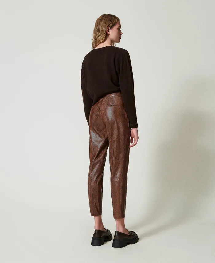 Twinset Lizard Leather Effect Cigarette Trousers Coffee Black Lizard Print Women Suits And Sets Twinset Lizard Leather Effect Cigarette Trousers Coffee Black Lizard Print Women Suits And Sets