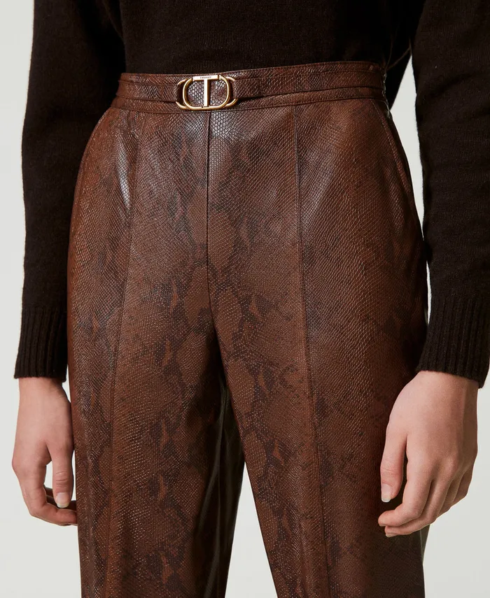 Twinset Lizard Leather Effect Cigarette Trousers Coffee Black Lizard Print Women Suits And Sets Twinset Lizard Leather Effect Cigarette Trousers Coffee Black Lizard Print Women Suits And Sets