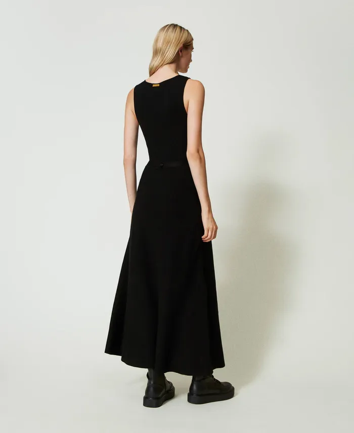 Twinset Long Knit Dress With Belt Black Women Dresses Twinset Long Knit Dress With Belt Black Women Dresses