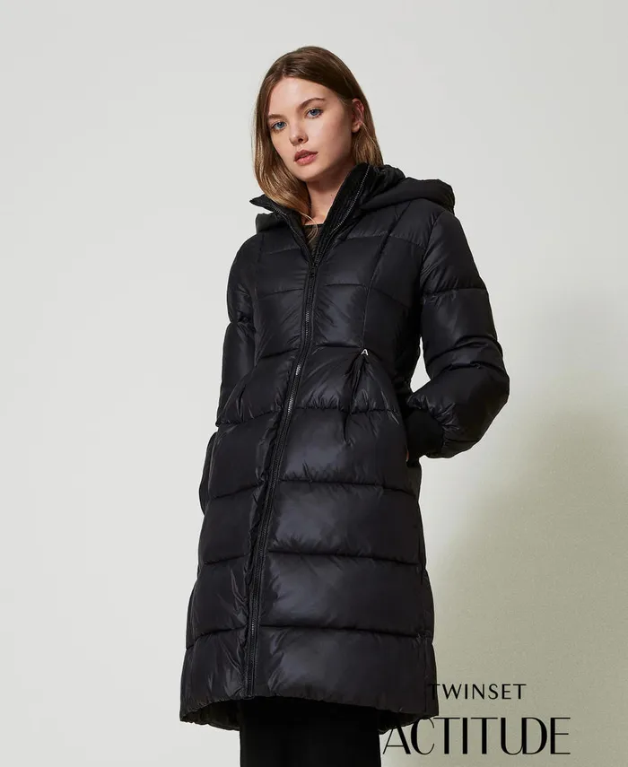Twinset Long Puffer Jacket With Hood Black Women Jackets And Outerwear