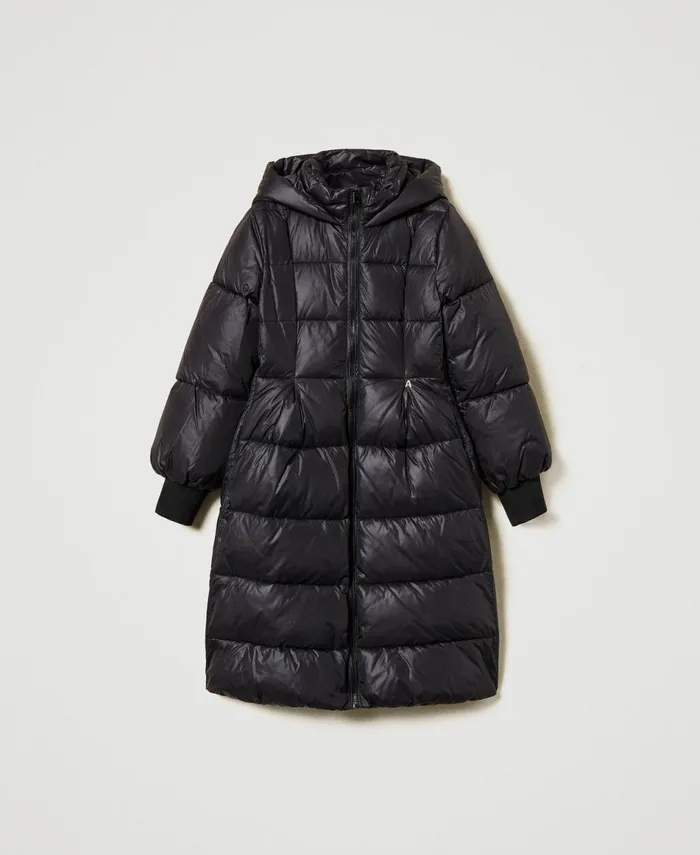 Twinset Long Puffer Jacket With Hood Black Women Jackets And Outerwear Twinset Long Puffer Jacket With Hood Black Women Jackets And Outerwear