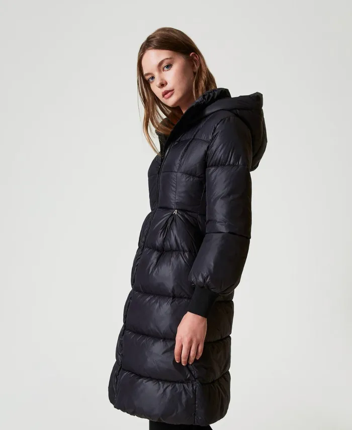 Twinset Long Puffer Jacket With Hood Black Women Jackets And Outerwear Twinset Long Puffer Jacket With Hood Black Women Jackets And Outerwear