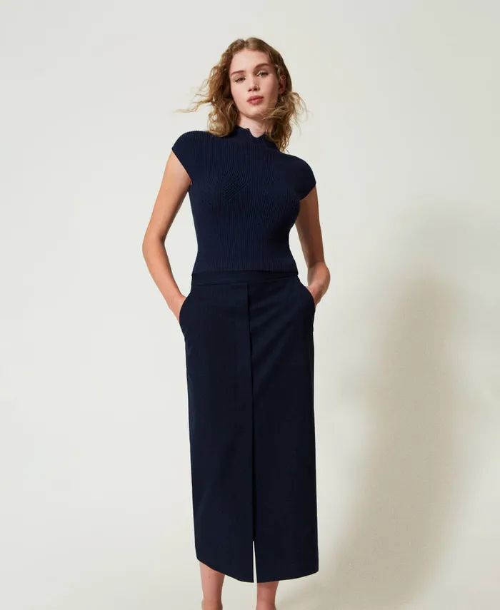 Twinset Lurex Pinstripe Midi Skirt Lurex Pinstripe Indigo Women Skirts