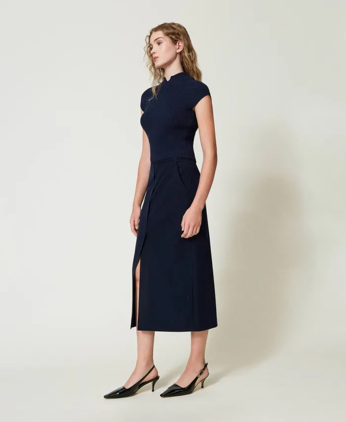 Twinset Lurex Pinstripe Midi Skirt Lurex Pinstripe Indigo Women Skirts Twinset Lurex Pinstripe Midi Skirt Lurex Pinstripe Indigo Women Skirts
