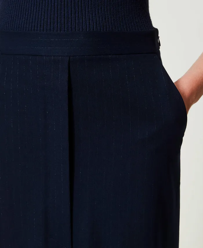 Twinset Lurex Pinstripe Midi Skirt Lurex Pinstripe Indigo Women Skirts Twinset Lurex Pinstripe Midi Skirt Lurex Pinstripe Indigo Women Skirts