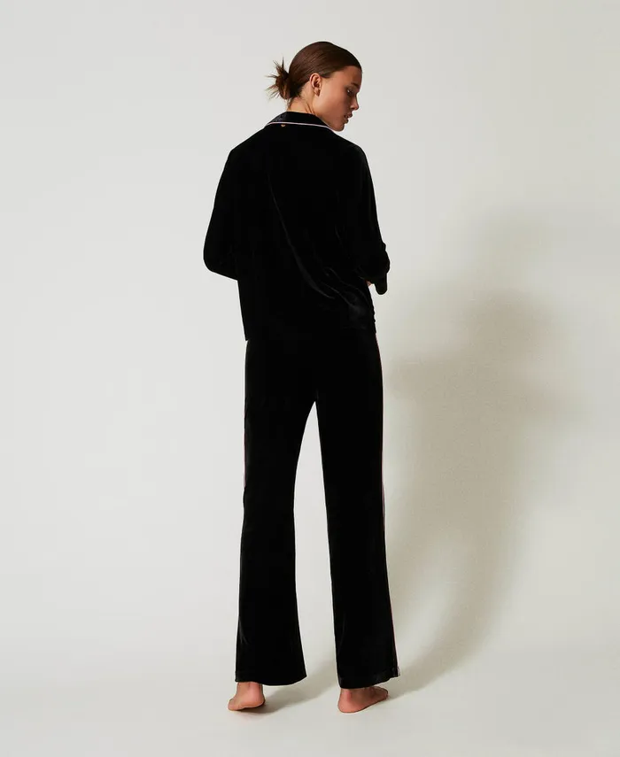 Twinset Mannish Velvet Pyjamas With Embroidery Black Women Underwear And Nightwear Twinset Mannish Velvet Pyjamas With Embroidery Black Women Underwear And Nightwear