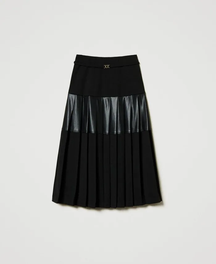 Twinset Midi Skirt With Inserts Black Women Skirts Twinset Midi Skirt With Inserts Black Women Skirts