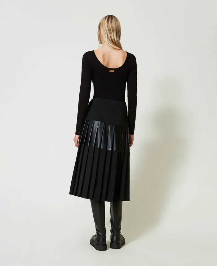 Twinset Midi Skirt With Inserts Black Women Skirts Twinset Midi Skirt With Inserts Black Women Skirts