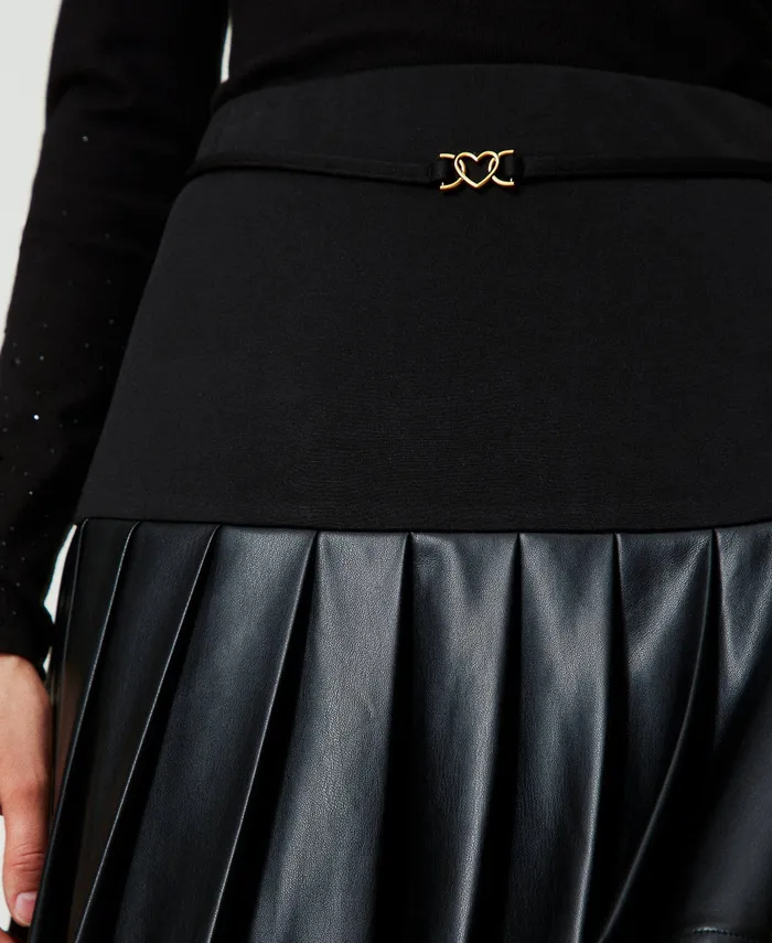 Twinset Midi Skirt With Inserts Black Women Skirts Twinset Midi Skirt With Inserts Black Women Skirts