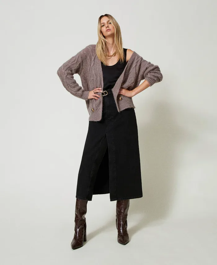 Twinset Mohair Blend DoubleBreasted Cardigan Dark Taupe Women Jumpers And Cardigans
