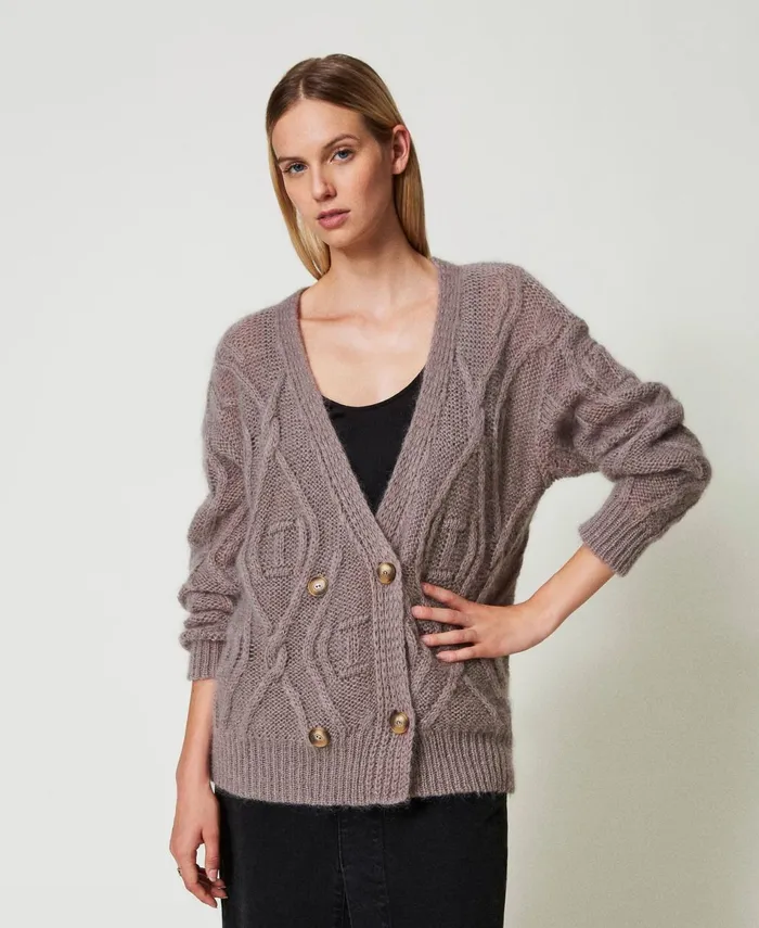 Twinset Mohair Blend DoubleBreasted Cardigan Dark Taupe Women Jumpers And Cardigans Twinset Mohair Blend DoubleBreasted Cardigan Dark Taupe Women Jumpers And Cardigans