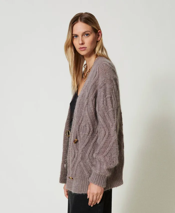 Twinset Mohair Blend DoubleBreasted Cardigan Dark Taupe Women Jumpers And Cardigans Twinset Mohair Blend DoubleBreasted Cardigan Dark Taupe Women Jumpers And Cardigans