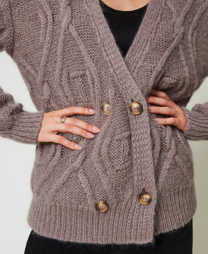 Twinset Mohair Blend DoubleBreasted Cardigan Dark Taupe Women Jumpers And Cardigans Twinset Mohair Blend DoubleBreasted Cardigan Dark Taupe Women Jumpers And Cardigans