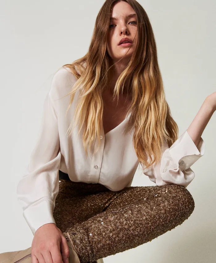 Twinset Myfo Full Sequin Leggings Lark Brown Women Trousers