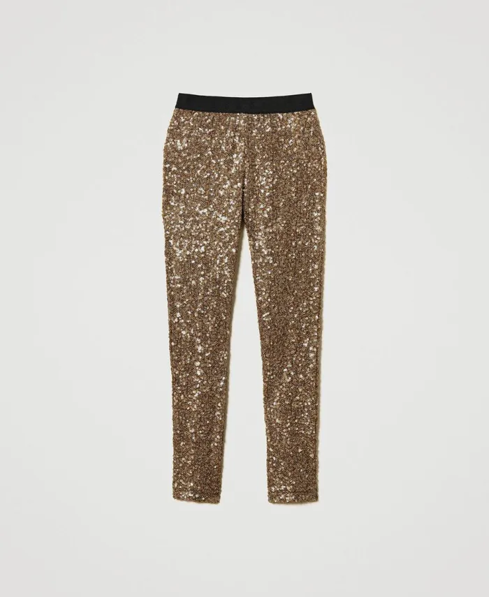Twinset Myfo Full Sequin Leggings Lark Brown Women Trousers Twinset Myfo Full Sequin Leggings Lark Brown Women Trousers