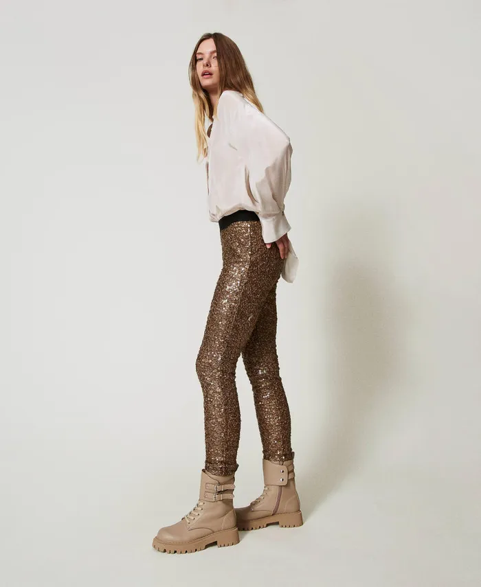 Twinset Myfo Full Sequin Leggings Lark Brown Women Trousers Twinset Myfo Full Sequin Leggings Lark Brown Women Trousers