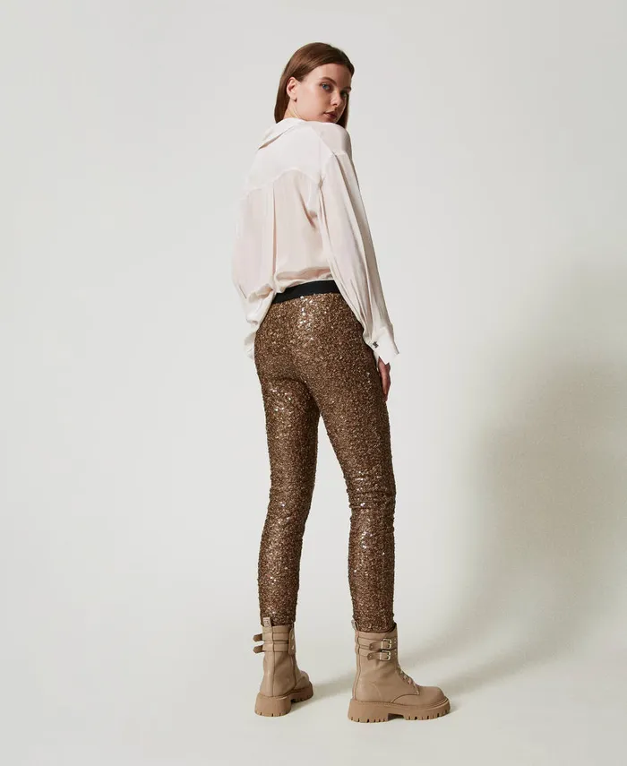 Twinset Myfo Full Sequin Leggings Lark Brown Women Trousers Twinset Myfo Full Sequin Leggings Lark Brown Women Trousers
