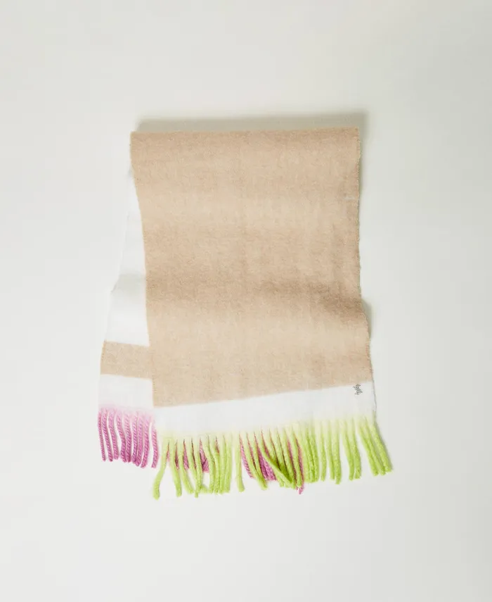 Twinset Myfo Scarf With Fadeout Fringes Twotone Snow White Dull Gold Women Scarves