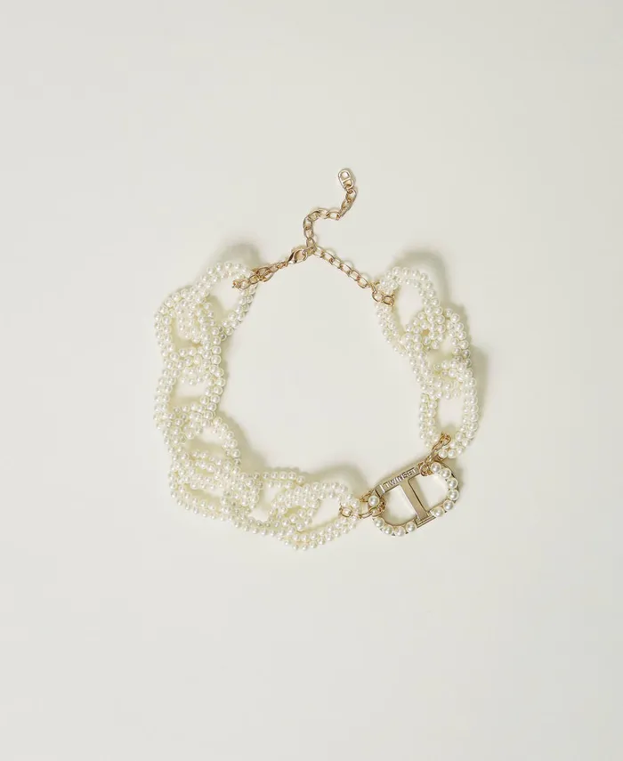 Twinset Necklace With Pearl Chain And Oval T Old White Women Jewellery
