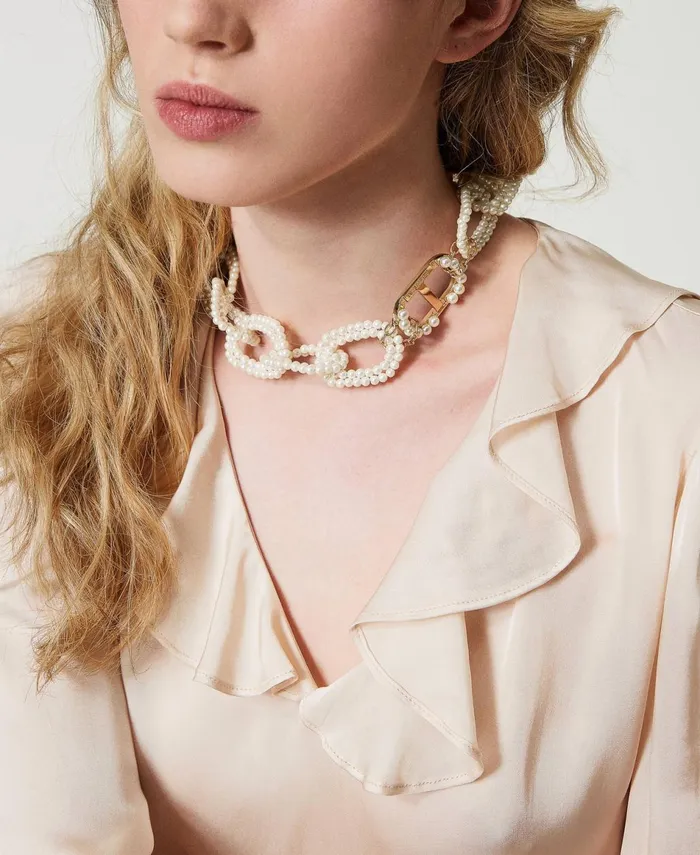 Twinset Necklace With Pearl Chain And Oval T Old White Women Jewellery Twinset Necklace With Pearl Chain And Oval T Old White Women Jewellery
