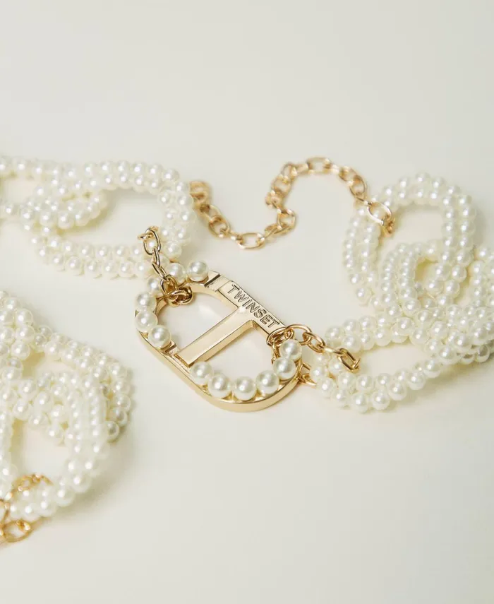 Twinset Necklace With Pearl Chain And Oval T Old White Women Jewellery Twinset Necklace With Pearl Chain And Oval T Old White Women Jewellery