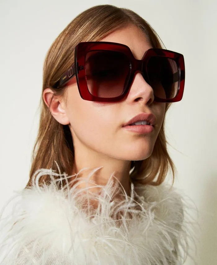 Twinset Oversized Square Sunglasses Shiny Transparency Raspberry Women Sunglasses