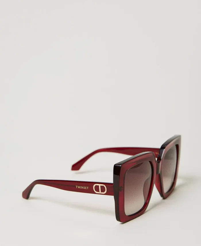 Twinset Oversized Square Sunglasses Shiny Transparency Raspberry Women Sunglasses