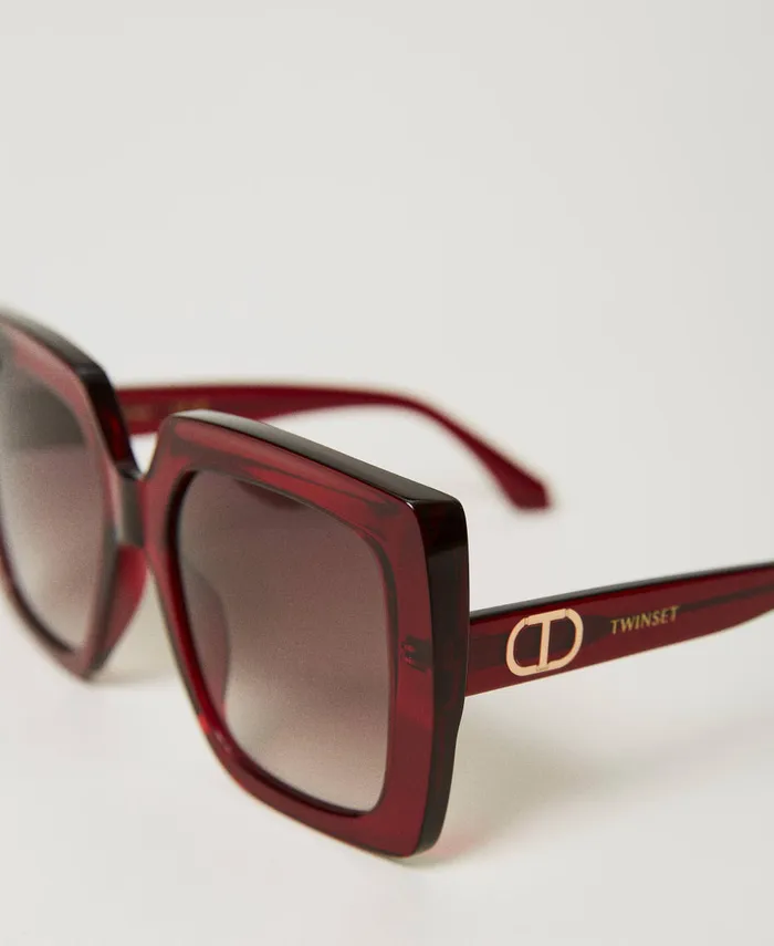 Twinset Oversized Square Sunglasses Shiny Transparency Raspberry Women Sunglasses