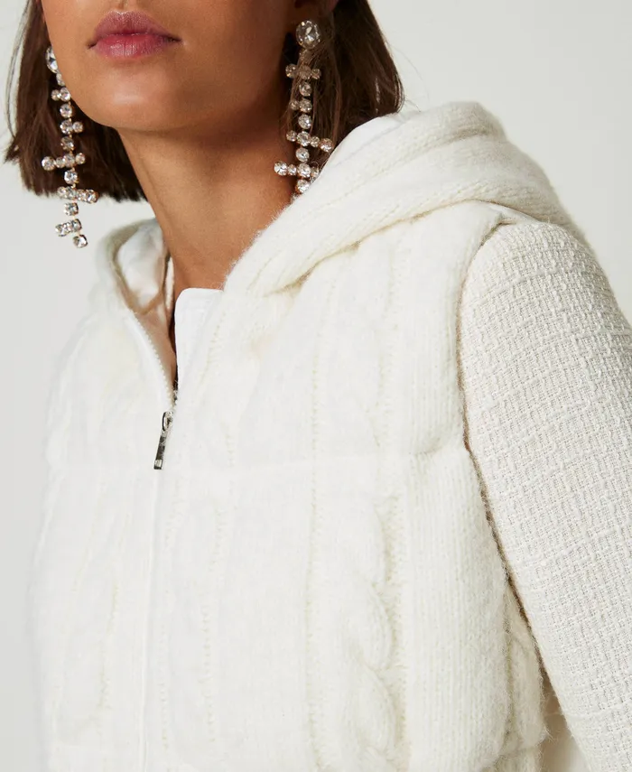 Twinset Padded Gilet With Cable Knit Pattern White Cream Women Jackets And Outerwear Twinset Padded Gilet With Cable Knit Pattern White Cream Women Jackets And Outerwear