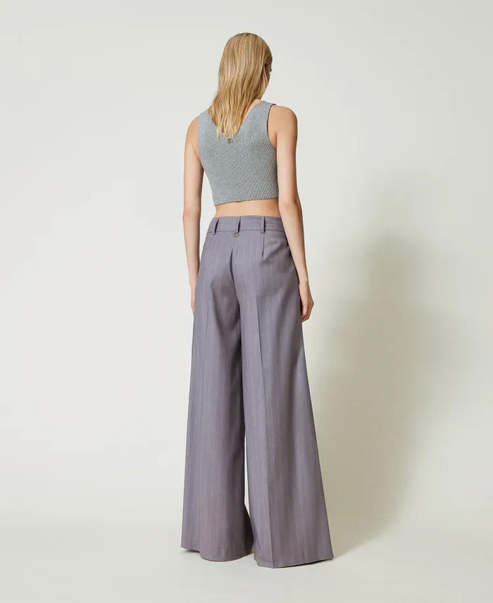 Twinset Pinstripe Wide Leg Trousers With Folded Hem Snow Pinstripe Melange Grey Women Suits And Sets Twinset Pinstripe Wide Leg Trousers With Folded Hem Snow Pinstripe Melange Grey Women Suits And Sets
