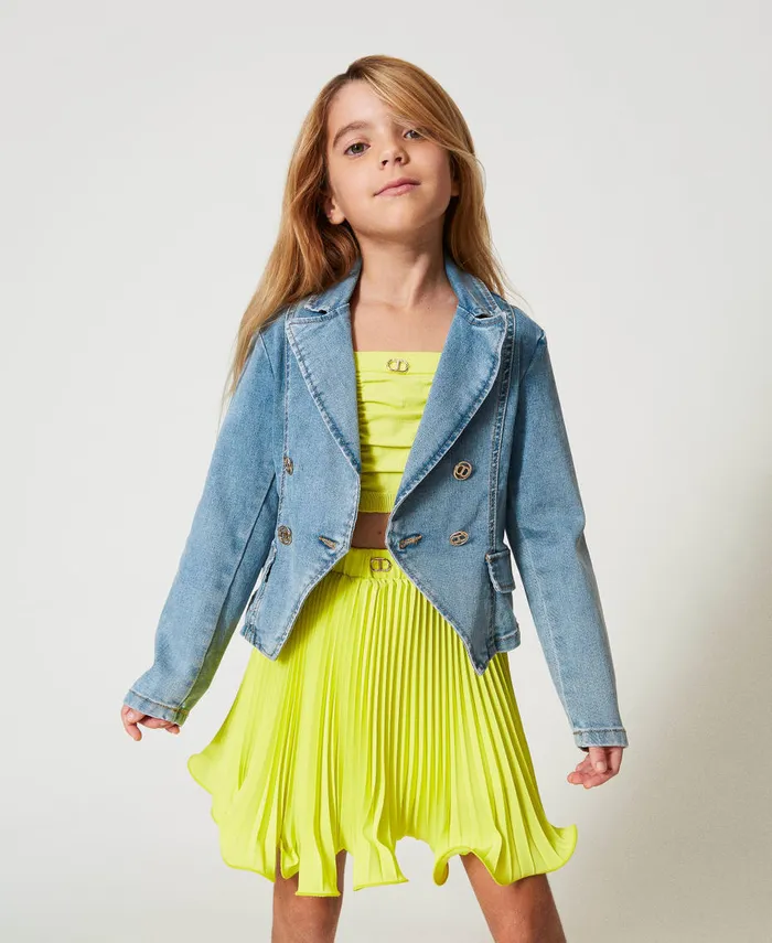 Twinset Pleated Crpe De Chine Short Skirt Yellow Plum Girl Skirts