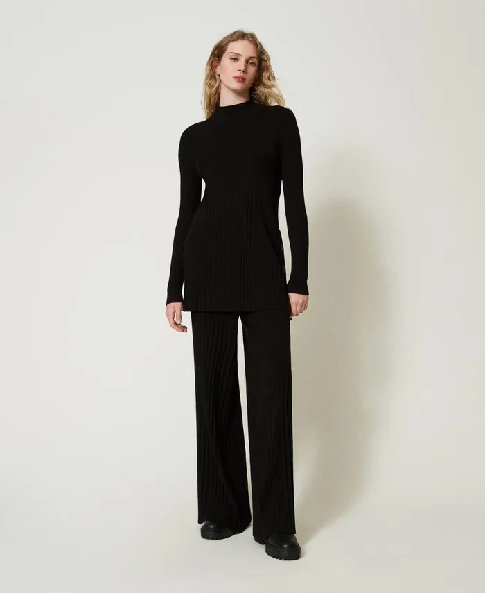 Twinset Pleated Knit Trousers Black Women Trousers Twinset Pleated Knit Trousers Black Women Trousers