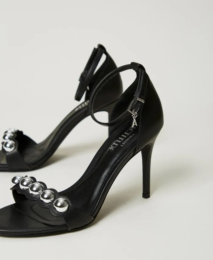 Twinset Sandals With Studs Black Women Heels Twinset Sandals With Studs Black Women Heels