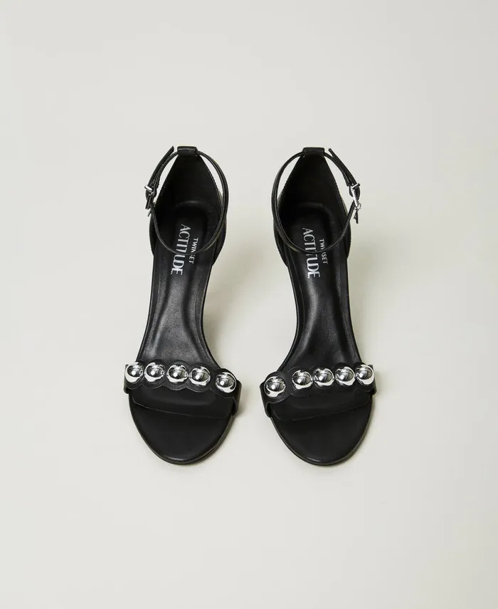 Twinset Sandals With Studs Black Women Heels Twinset Sandals With Studs Black Women Heels
