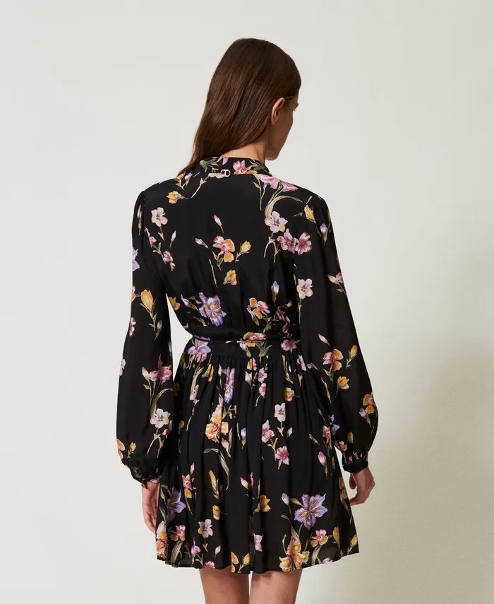 Twinset Short Crpe De Chine Floral Dress Multicolourblack Iris Print Women Dresses Twinset Short Crpe De Chine Floral Dress Multicolourblack Iris Print Women Dresses