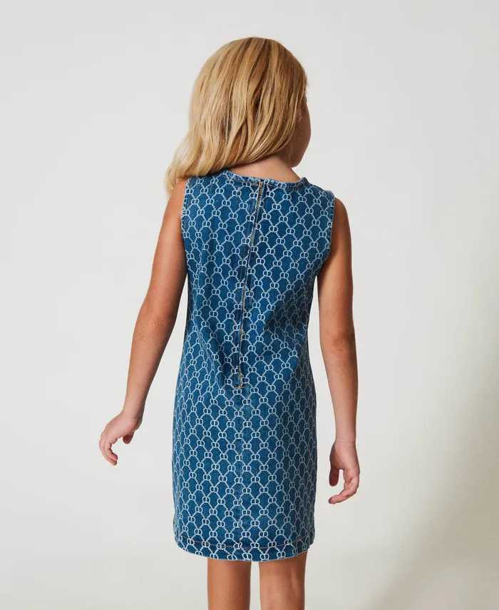 Twinset Short Denim Dress With Oval T Logo All Over Mid Denim Logo Girl Dresses Twinset Short Denim Dress With Oval T Logo All Over Mid Denim Logo Girl Dresses