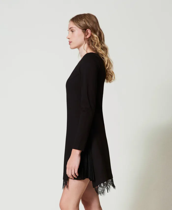 Twinset Short Dress With Lace Black Women Dresses