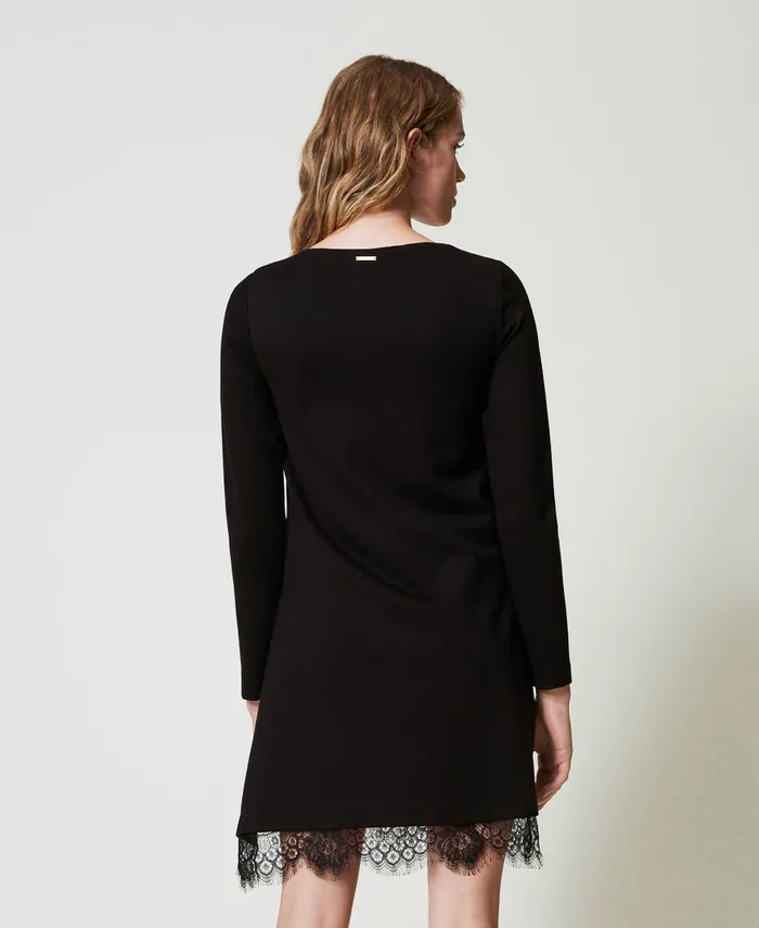 Twinset Short Dress With Lace Black Women Dresses Twinset Short Dress With Lace Black Women Dresses