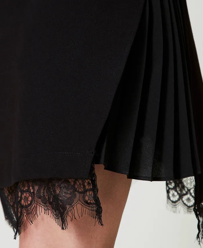 Twinset Short Dress With Lace Black Women Dresses Twinset Short Dress With Lace Black Women Dresses