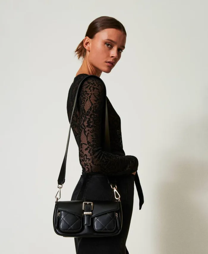 Twinset Shoulder Bag With Quilted Pockets Black Women Handbags Twinset Shoulder Bag With Quilted Pockets Black Women Handbags