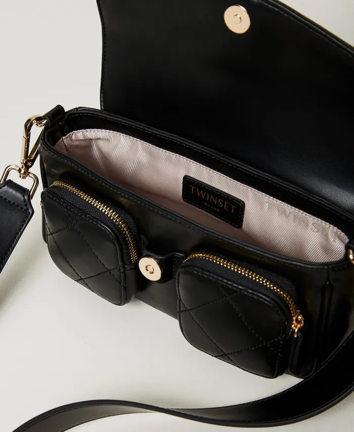 Twinset Shoulder Bag With Quilted Pockets Black Women Handbags Twinset Shoulder Bag With Quilted Pockets Black Women Handbags