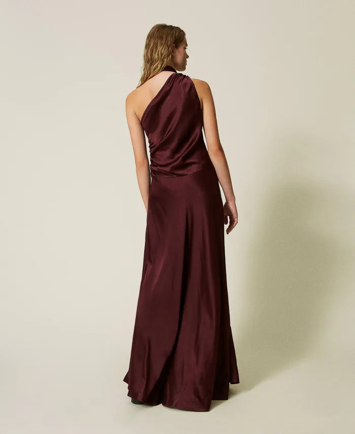 Twinset Silk Blend Long Satin OneShoulder Dress Myrtle Red Women Dresses Twinset Silk Blend Long Satin OneShoulder Dress Myrtle Red Women Dresses