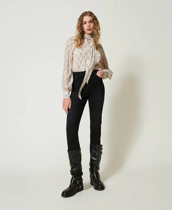 Twinset Slim Fit Jeans With Five Pockets Black Denim Women Jeans