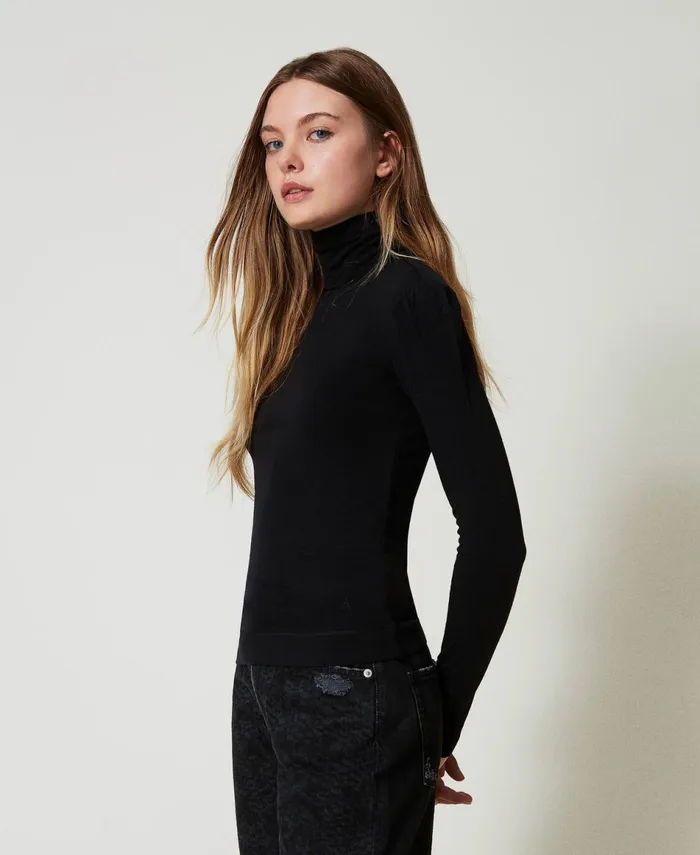 Twinset Slim Fit Turtleneck TShirt Black Women TShirts And Tops Twinset Slim Fit Turtleneck TShirt Black Women TShirts And Tops